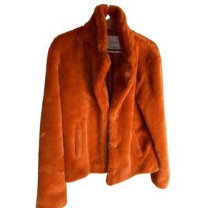 Sissy-Boy Coat Teddy Bear Soft Faux Fur Burnt Orange Slant Pockets Size Medium